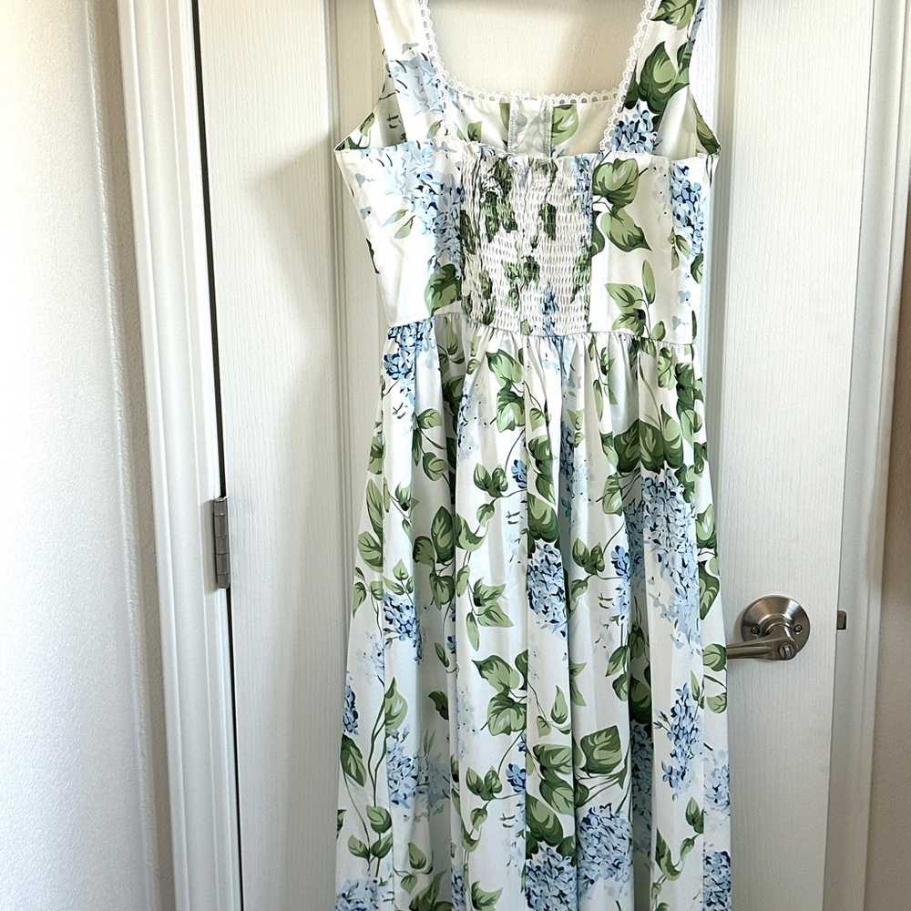 RIHOAS Floral Midi Dress - White and Green - Picture 4 of 7